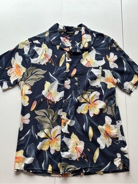 George Navy Short-Sleeve Floral Button-Down Shirt